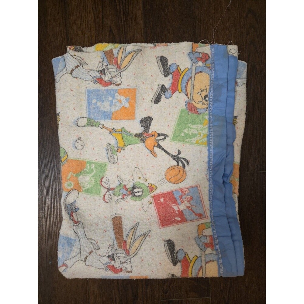 Looney Tunes Blanket Sports Throw Bab Blue Edging Vintage 1992 Warner Brothers